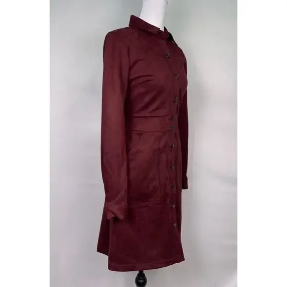 NWT A Loves A Burgundy Faux Suede Button Front Long Sleeve Dress Size M - Picture 2 of 11
